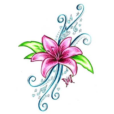 Pink Lily Flower Design Water Transfer Temporary Tattoo(fake Tattoo) Stickers NO.11222